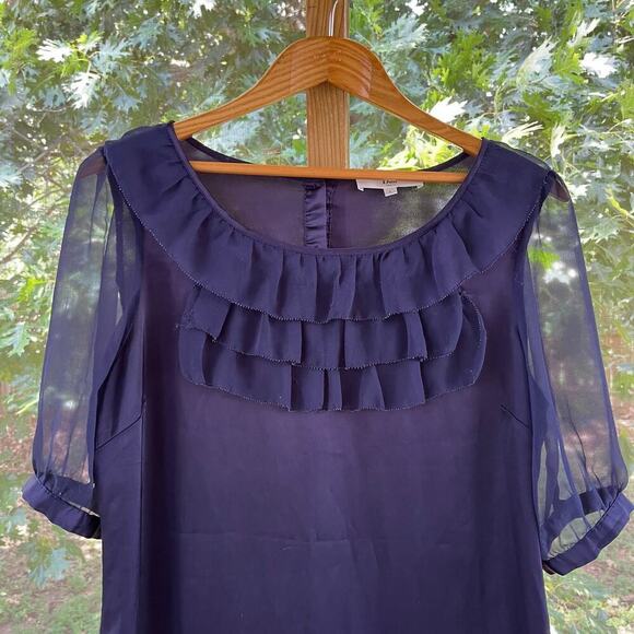 Dior Women's Navy/Purple 100% Silk Ruffled Mini Dress Size L - Picture 3 of 14